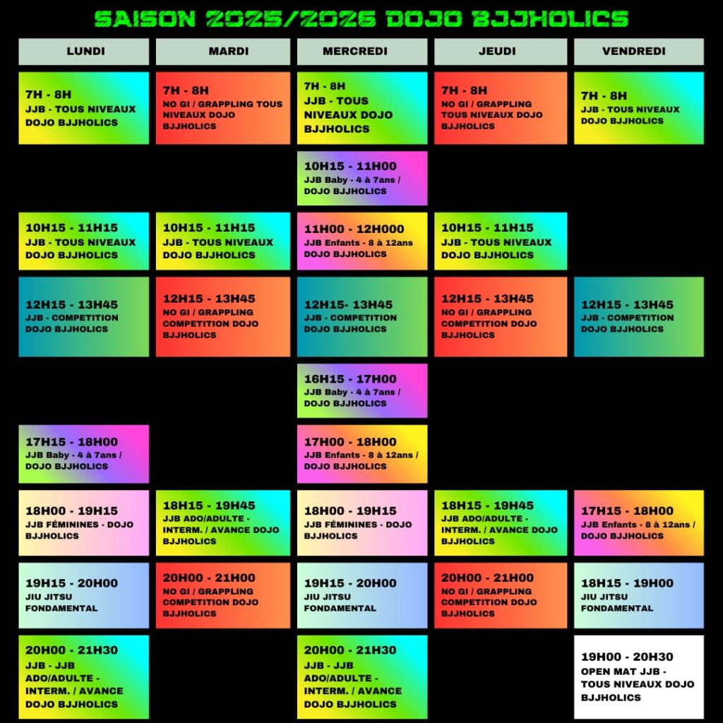 Planning des cours de JJB et Grappling à Limoges