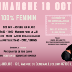 Affiche Octobre Rose 2026 BJJHolics Limoges : matinée 100 % féminine le dimanche 18 octobre au dojo du 126 avenue du Général Leclerc, mobilité, initiation au jiu-jitsu brésilien no-gi et brunch, ouverte aux débutantes, 10 € ou 15 €